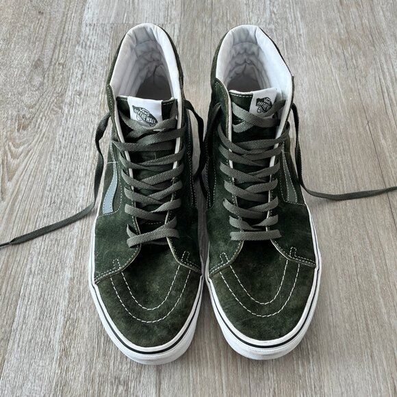 Mens Vans Sk8-Hi Olive Green Suede High Top Sneakers - 13 - Picture 2 of 10